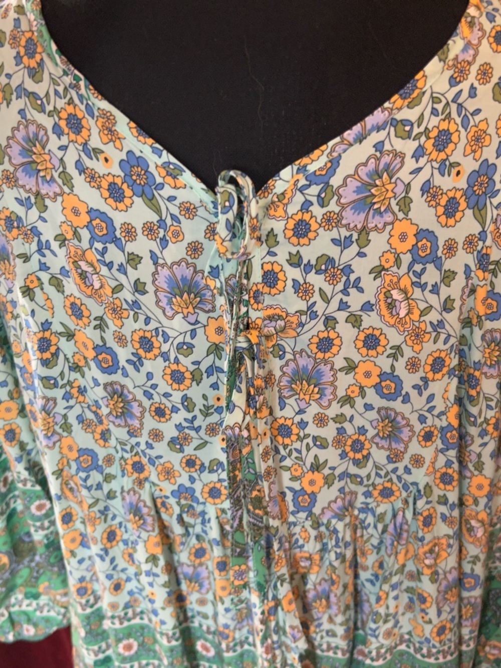Boho Floral Peasant Top in Green and Blue